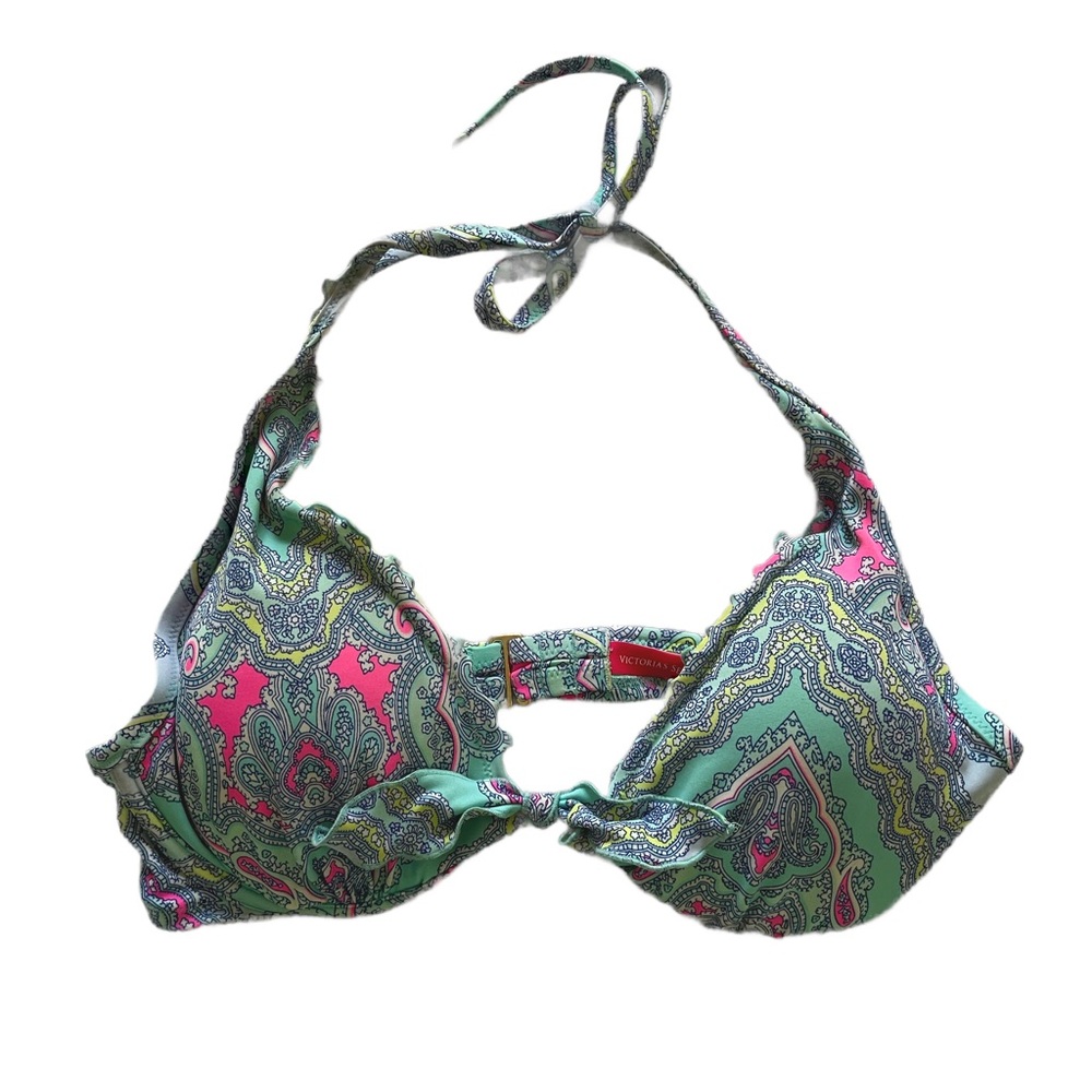 victoria secret aqua & pink paisley swim suit top